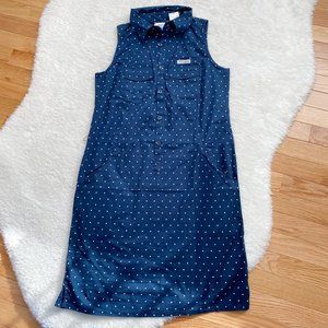 Columbia Women’s PFG Sleeveless Shirt Dress, Navy Swiss Dot, Size S,M